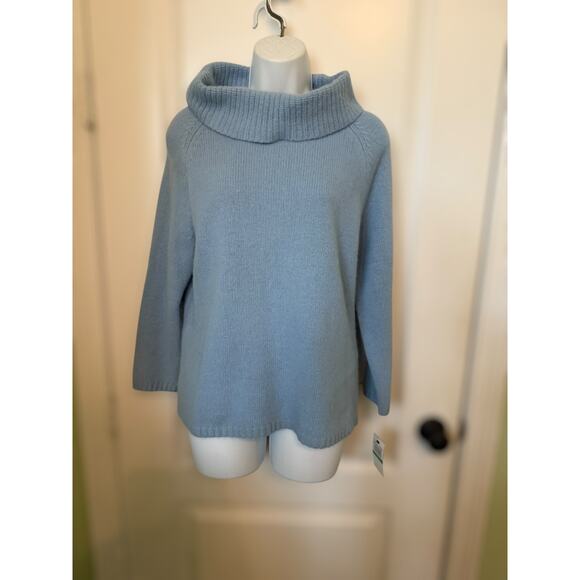 Rafaella Angora Lambswool Blend Cowl Neck Sweater Blue Size L Soft Cozy - Picture 1 of 7
